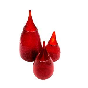 Set of 3 Vintage Red Bubble Hand Blown Art Glass Bubbles Thrown Stretch Vases